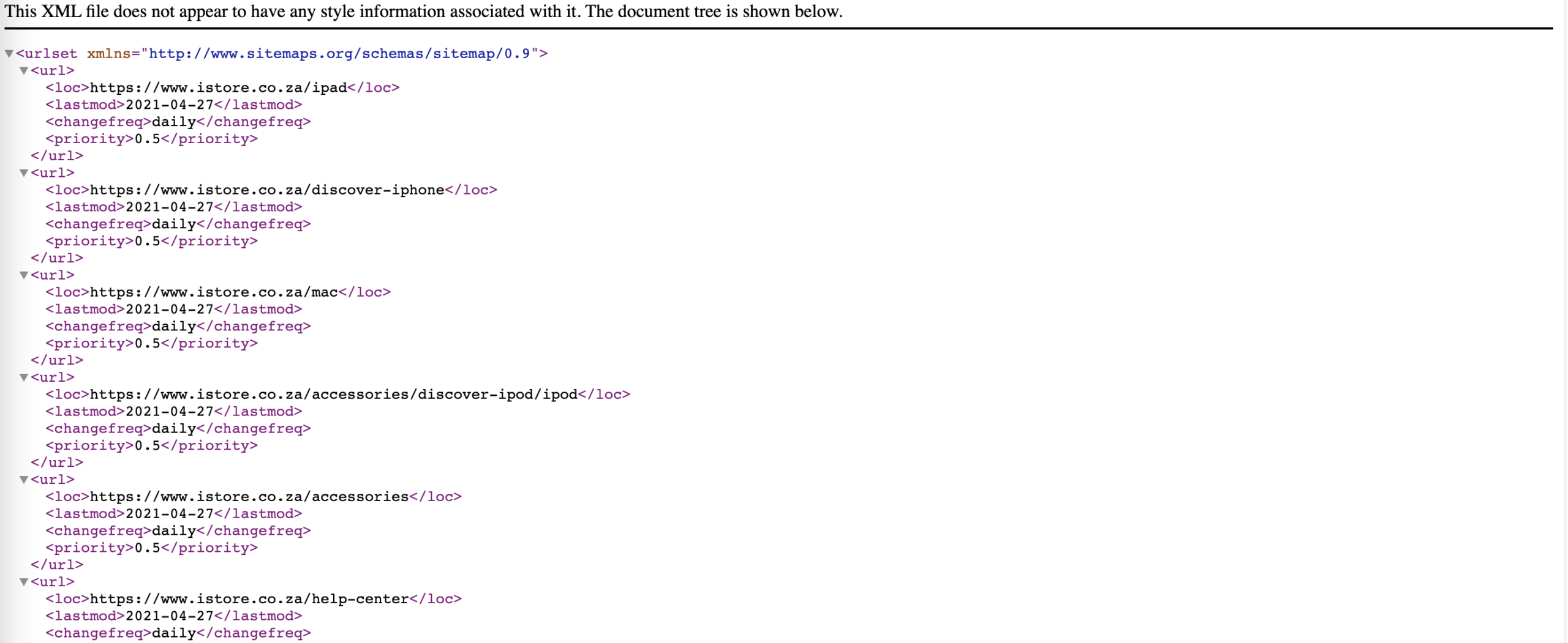 XML Sitemap Example