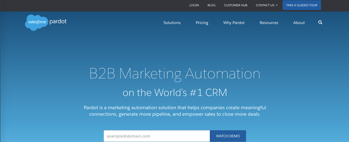 Salesforce Pardot website homepage for B2B marketing automation
