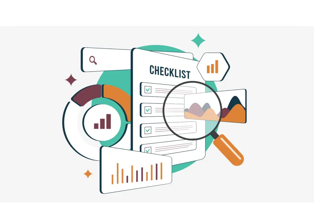 Step-by-step technical SEO audit checklist showing seven phases - crawlability, indexation, site speed, HTTPS, mobile usability, structured data, and duplicate content