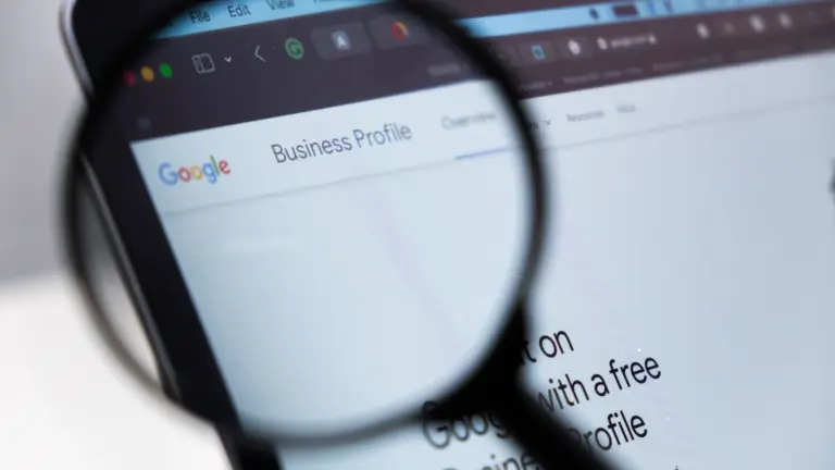Magnifying glass over a Google Business Profile sign-up page