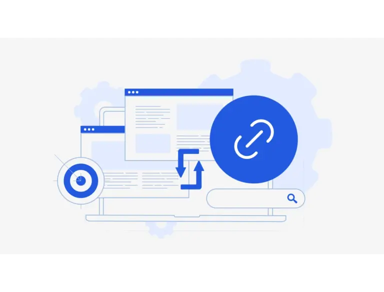 Illustration of a web page with a link icon, representing backlinks