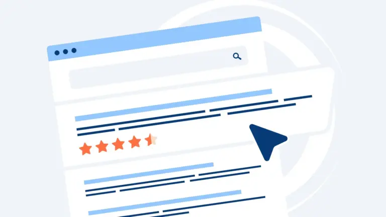 Illustration of a search result with star ratings and a cursor, representing a featured snippet