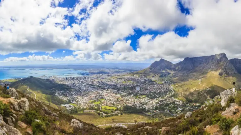 Cape Town city bowl and Table Mountain seen from above