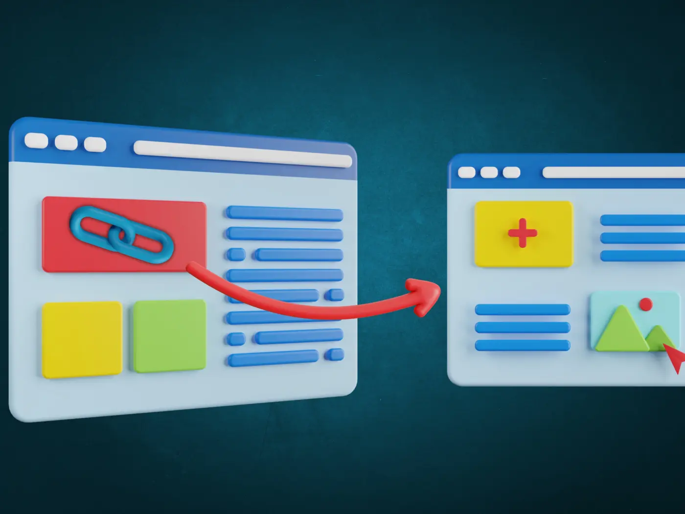 Illustration of a link passing from one web page to another
